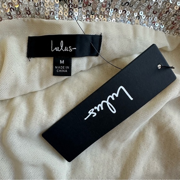 Lulus NWT Shimmering Love Silver Sequin Cowl Back Bodysuit Medium Long Sleeve - Picture 9 of 11